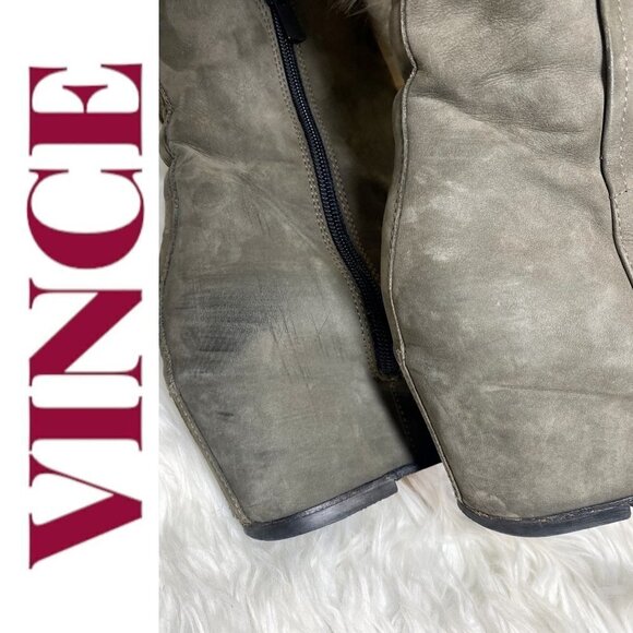 VINCE Michela Moss Green Suede Leather Covered Wedge Bootie, 7M/37.5 - Picture 8 of 16